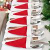 Christmas Tableware Set-Santa Hat Cutlery Bag Holder for Fork Knife Spoon, Holiday Dinner Party Decor, Xmas Home Kitchen Acces