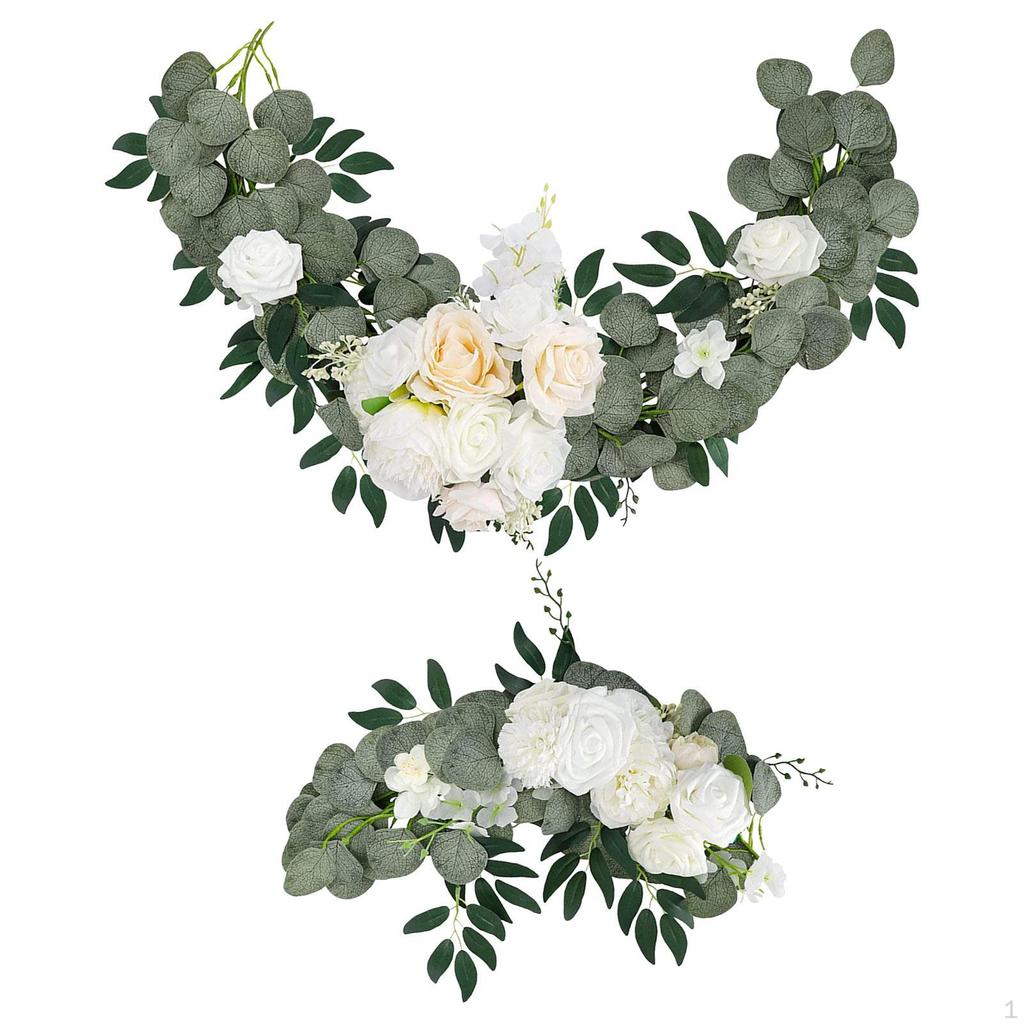 2 Pieces Artificial Floral Swag Wedding Welcome Signs Backdrop Wall Decor Decorative