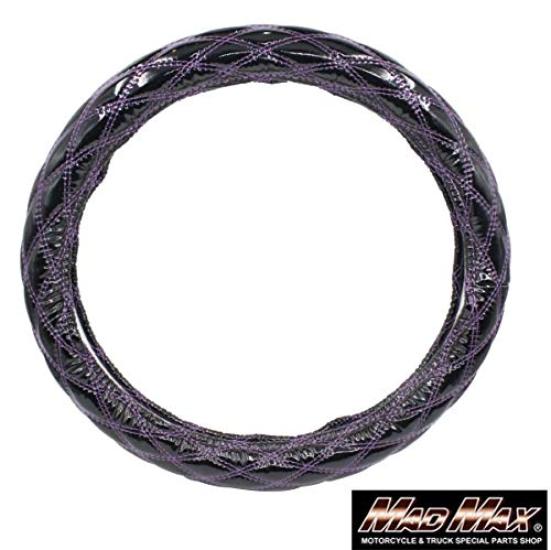 Steering Wheel Cover Double Stitch Glossy Enamel 2HS Quilted Steering Wheel Cover Luster Black/purple
