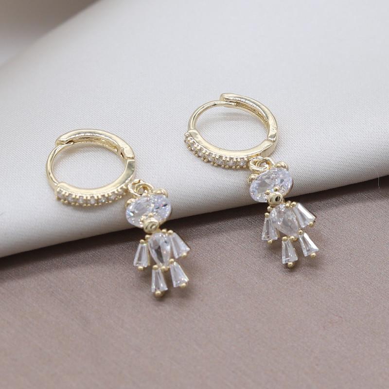 14K Gold Plating Korea  Jewelry Exquisite AAA Zircon Bear Pendant Earrings Sweet Girl Gift Elegant Women Daily Work Earrings