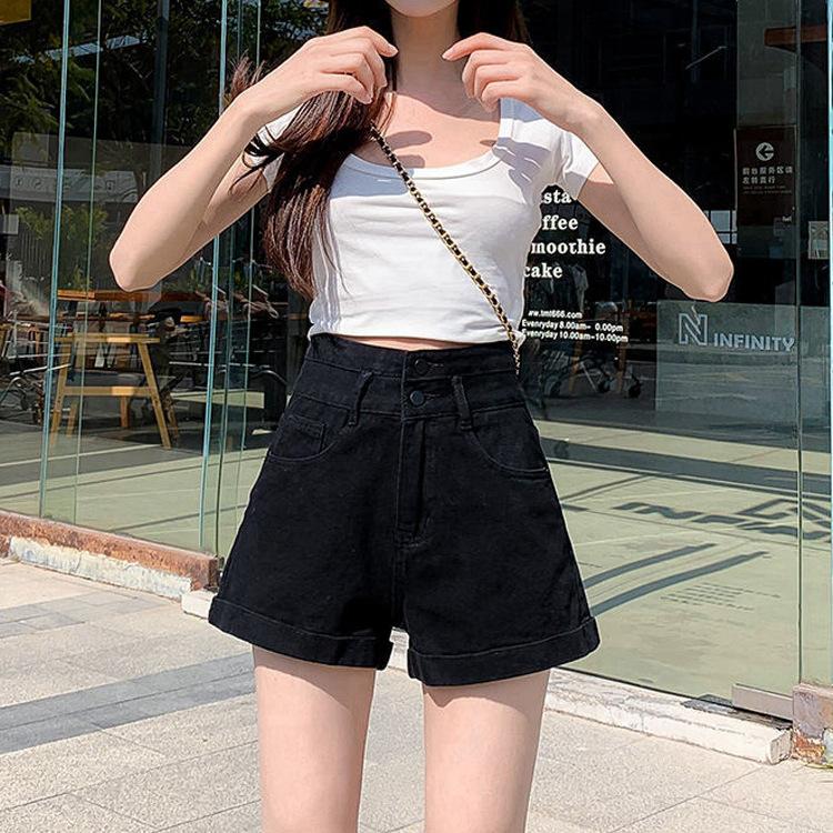 Summer Women's Fashion Jeans Denim High Waist Shorts Loose Casual Curling Shorts Jeans