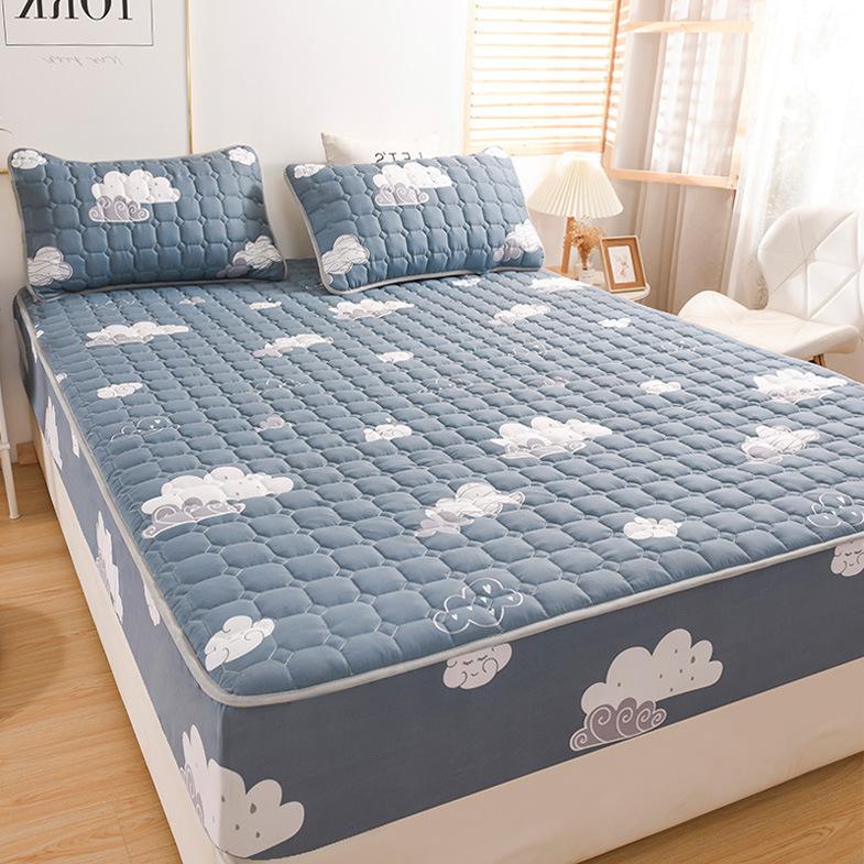 Thickened Mattress Three-piece Set, Solid Color Cotton Mattress 3-piece Set, Simmons Mattress Dust Protective Cover, Bed Skirt Cover