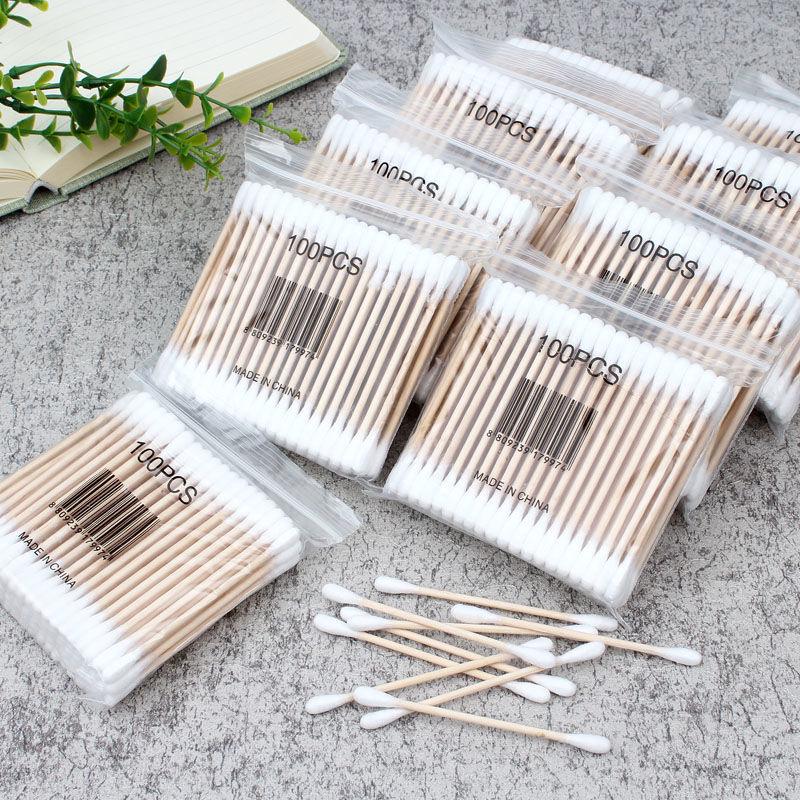 100-Pack Double-Headed Wooden Cotton Swabs for Ear Cleaning & Makeup Removal