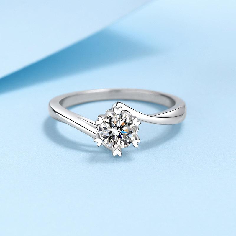 Inel argint S925 pentru femei 30 minute 50 minute moissanite inel fulg de nea placat cu aur pt950 Inel de nunta, inel de propunere, cadou pentru iubita