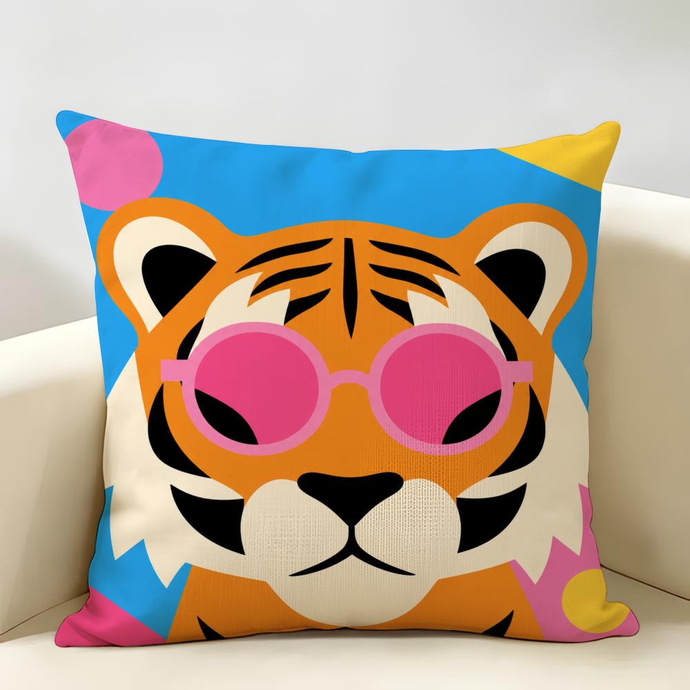 Cartoon Animals Cushion Cover Durable Hypoallergenic Organic Linen Pillow Cover Short Size Washable SkinFriendly