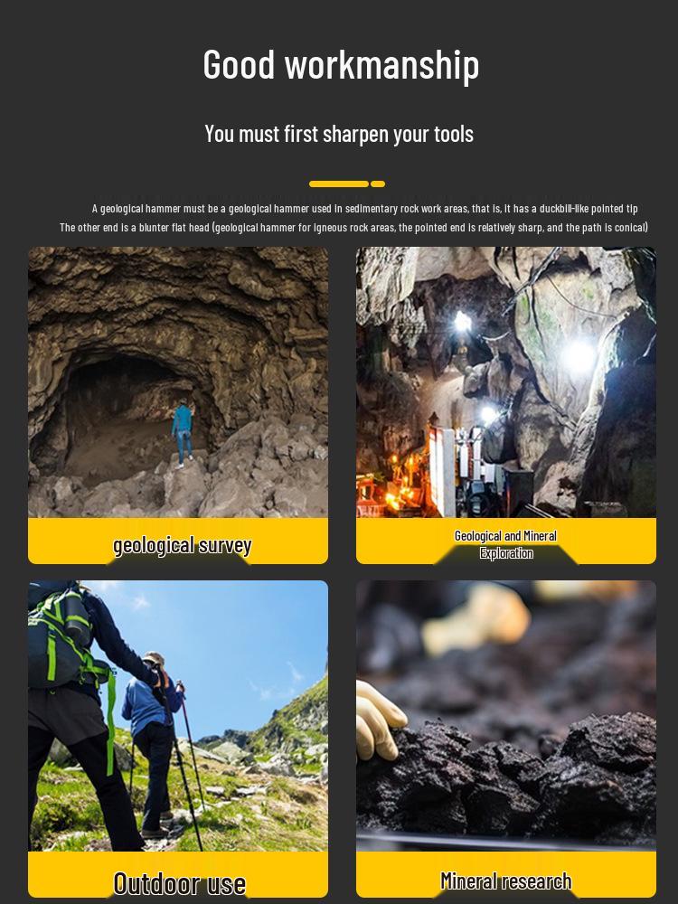 Geological Rock Hammer with Pointed and Flat Heads for Quarry, Mining, and Mountaineering