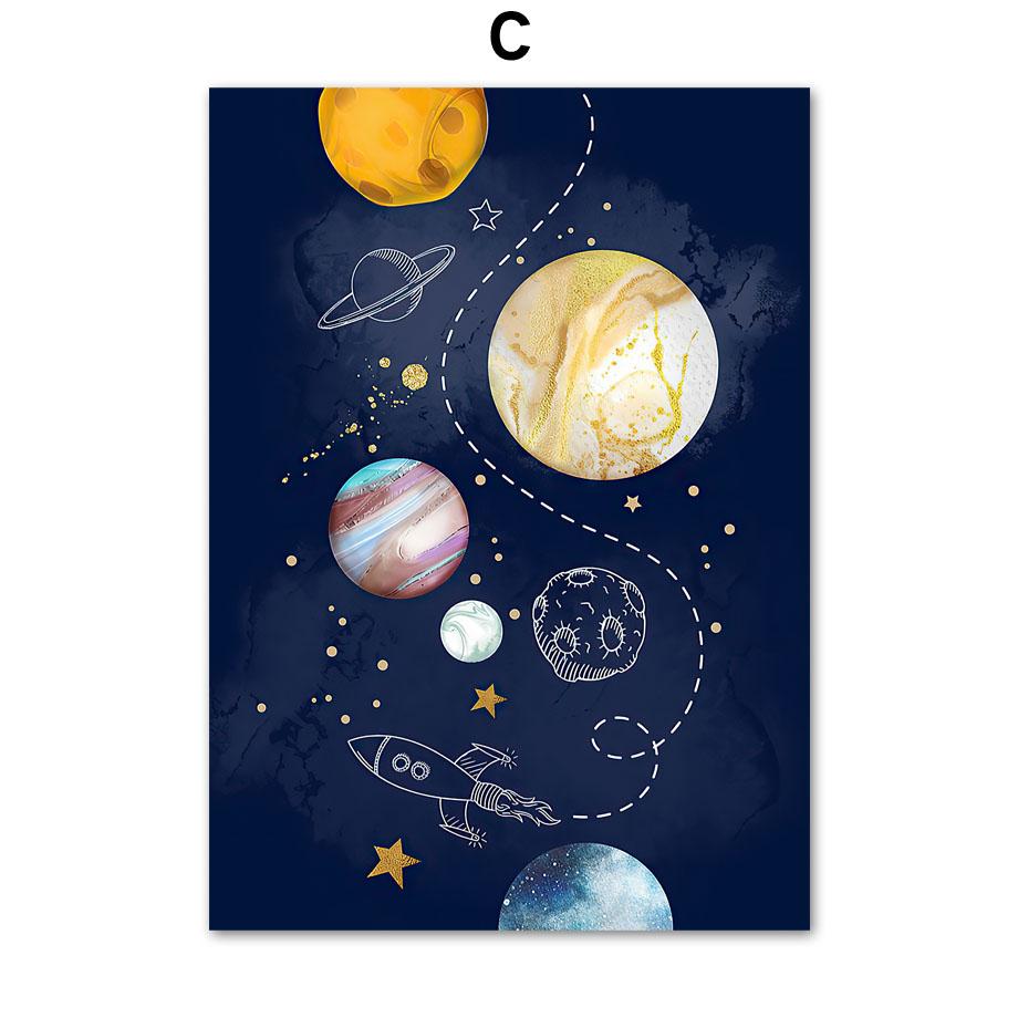 Custom Boy Name Space Rocket Astronaut Alphabet Nursery Wall Art Print Canvas Painting Nordic Poster Decor Pictures Kids Room