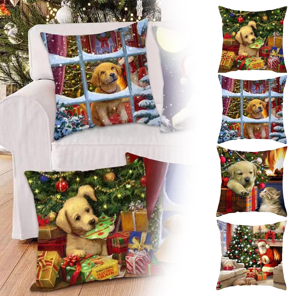 

PDTO Рождественский чехол для подушки с принтом Санта-Клауса, наволочка, рождественское украшение