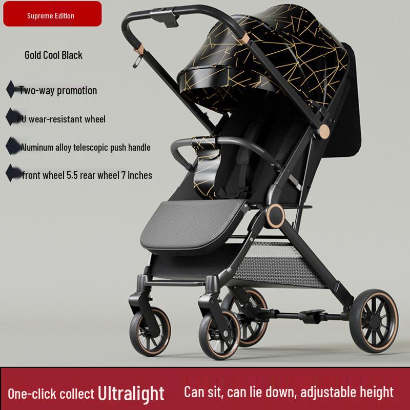 Two-way, Three-position Stroller: Sit or Lie, One-click Fold, Ultra-light, Portable Four-wheel Outdoor Baby Carriage.