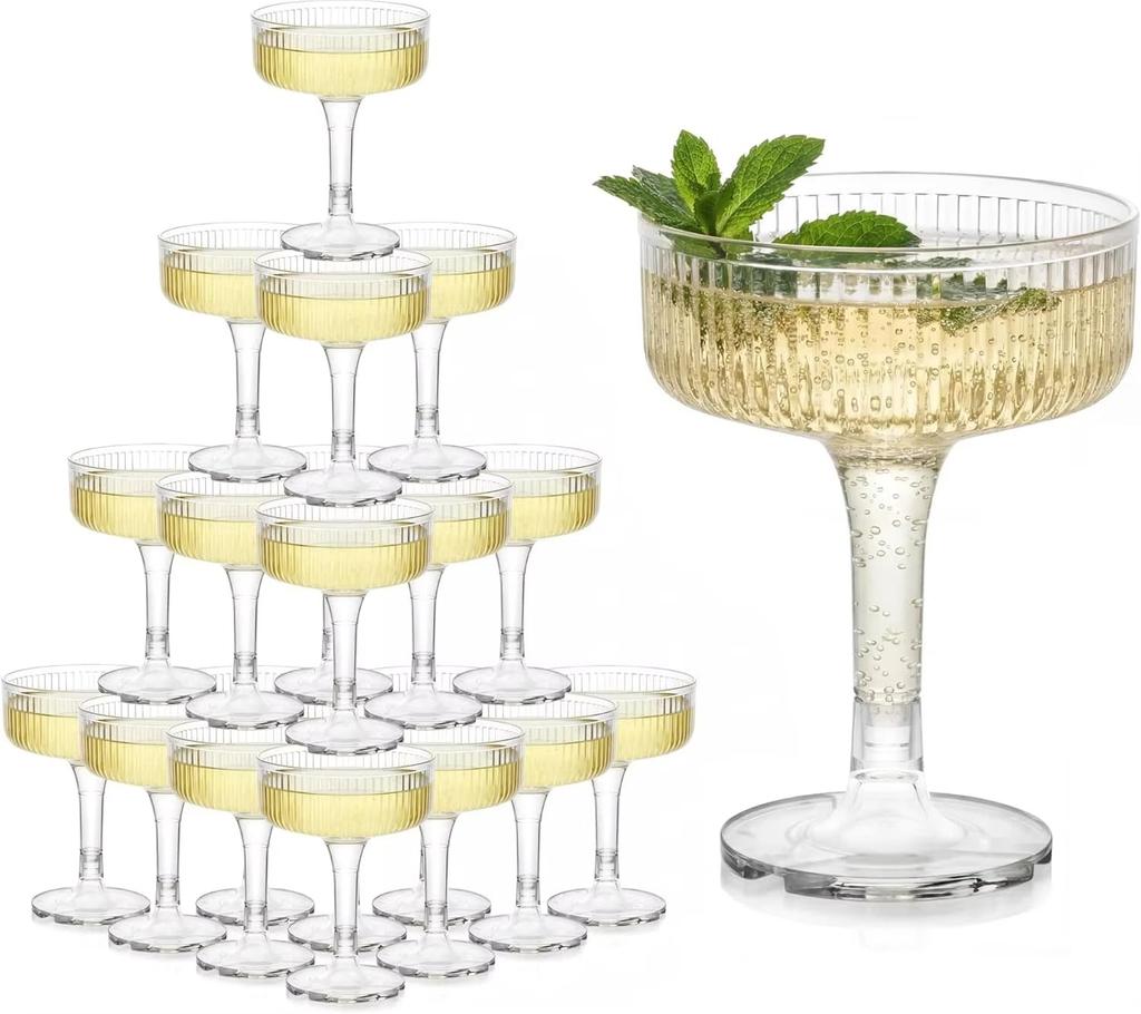 7 Oz Flash Gold Vertical Plastic Martini Cup Wedding Celebration Party Transparent 10PCS