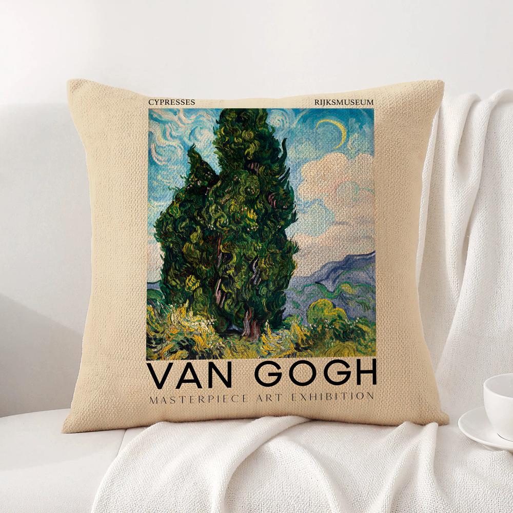 Van GGogh Art Cushion Cover Natural Linen Organic Fabric DoubleSided Printing Sofa Home Decor Breathable Bed Pillow