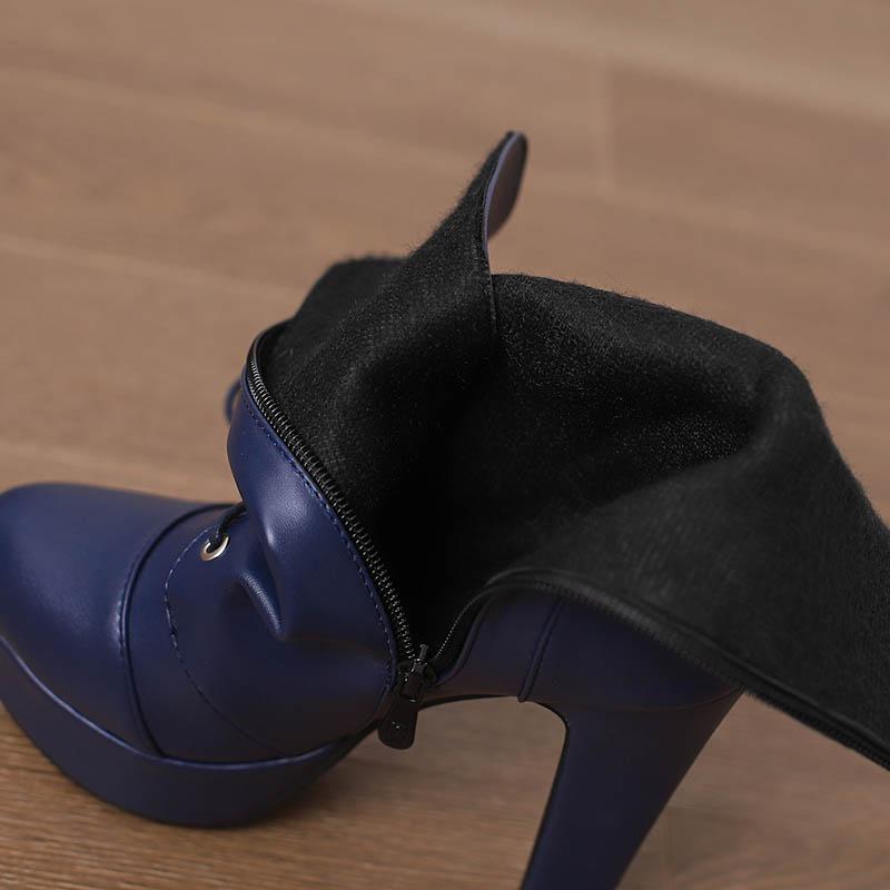 Women's High Heel Short Boots Autumn and Winter New Waterproof Platform Thick Heel Versatile Large Roman Short Boots