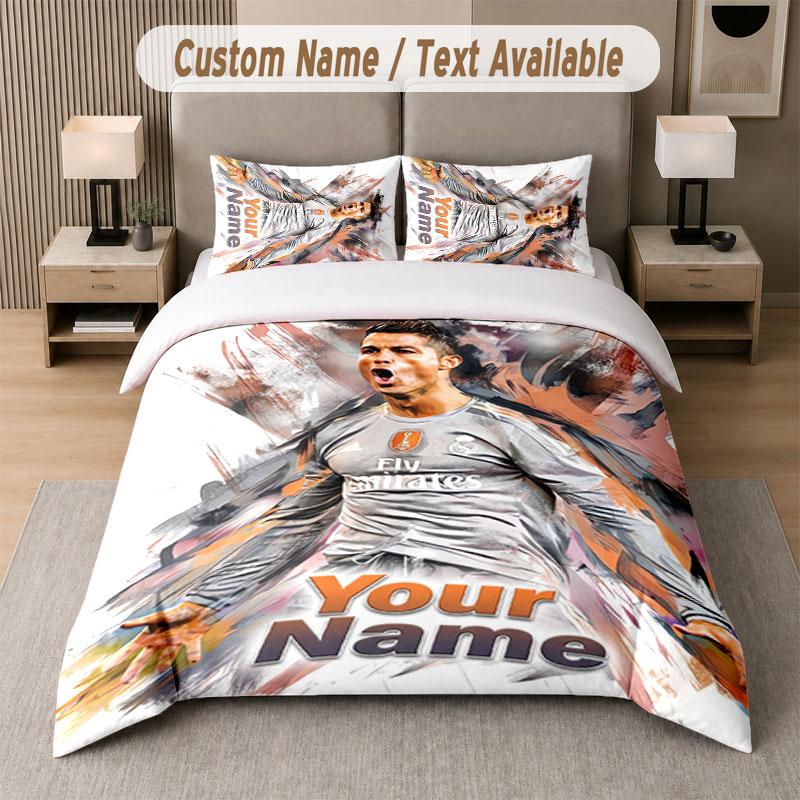 Custom Bedding Set Cristiano Ronaldo Pattern, Print Name Text 1 Duvet Cover Plus 2 Pillowcases Home Textile