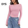 Pullover Tops Women Ribbed Long Sleeve Bottoming Top Regular Fit Lightweight Crew Neck Shirt Daily Wear