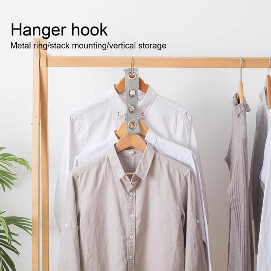2Pcs Clothes Hanger Connectors Multiple Holes Metal Ring Punch-free Folding Multifunctional Space Saving Heavy Duty Coat Shirt Hanger Extender Straps