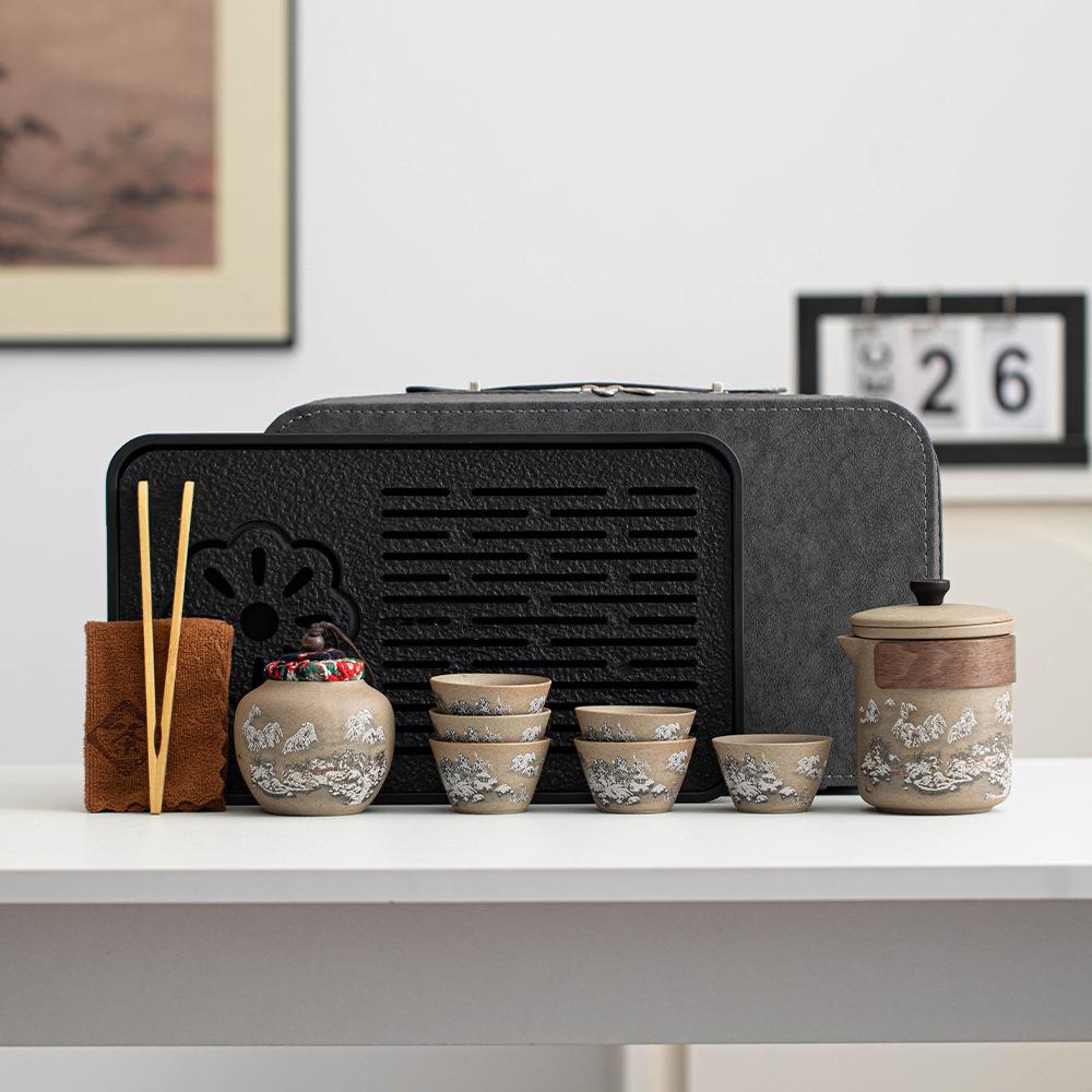 New Chinese coarse pottery Kuaike cup portable travel teapot teacup Kung Fu tea set company gift