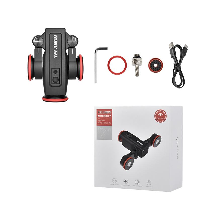 YELANGU L5 Autodolly Video Dolly Car Electric Track Slider 3-Wheel Rolling Camera Car, Mobile APP Control, Load: 3kg