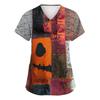 Women's Fashion Short Sleeve Halloween Print V-Neck Pocket Workwear Tops