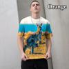 Summer Round Neck Kangaroo Pattern 3D Print Top Fashionable Casual Short Sleeved Men's T-shirts