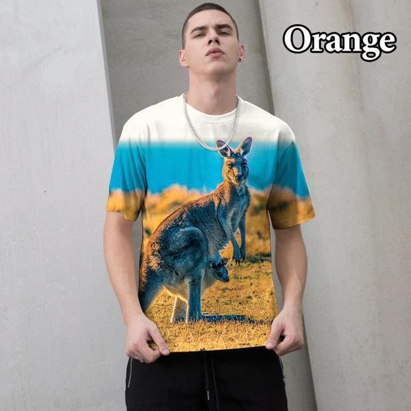 Summer Round Neck Kangaroo Pattern 3D Print Top Fashionable Casual Short Sleeved Men's T-shirts