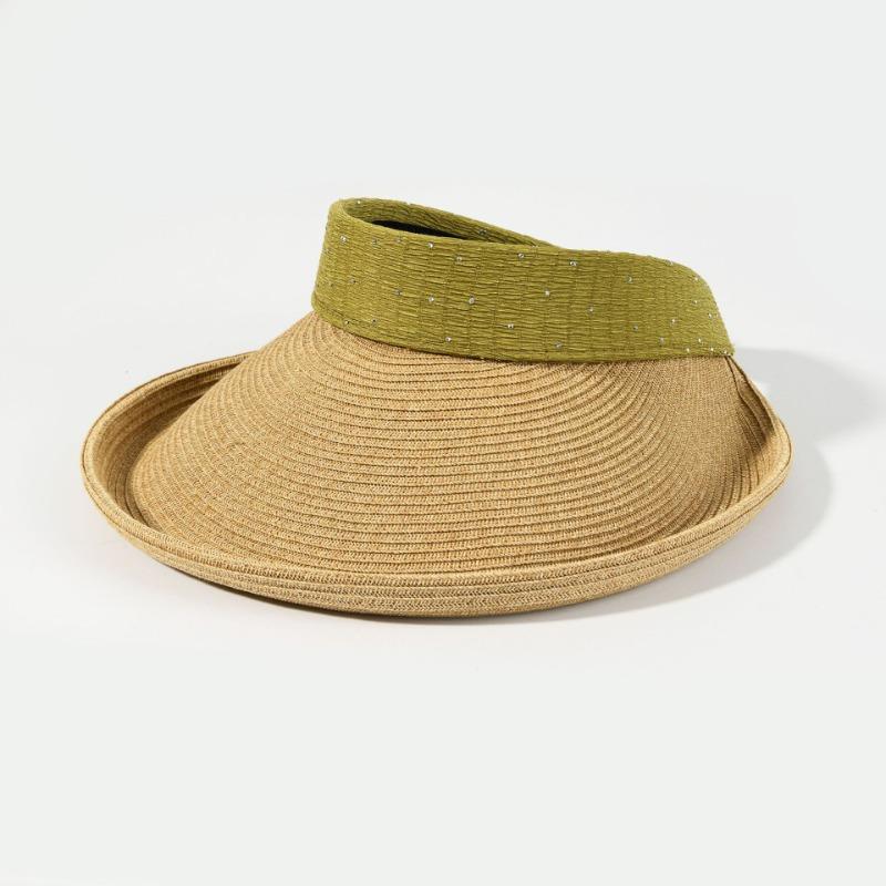 New empty top straw hat women's summer seaside vacation leisure sun hat rhinestone sun hat big brim shows small face