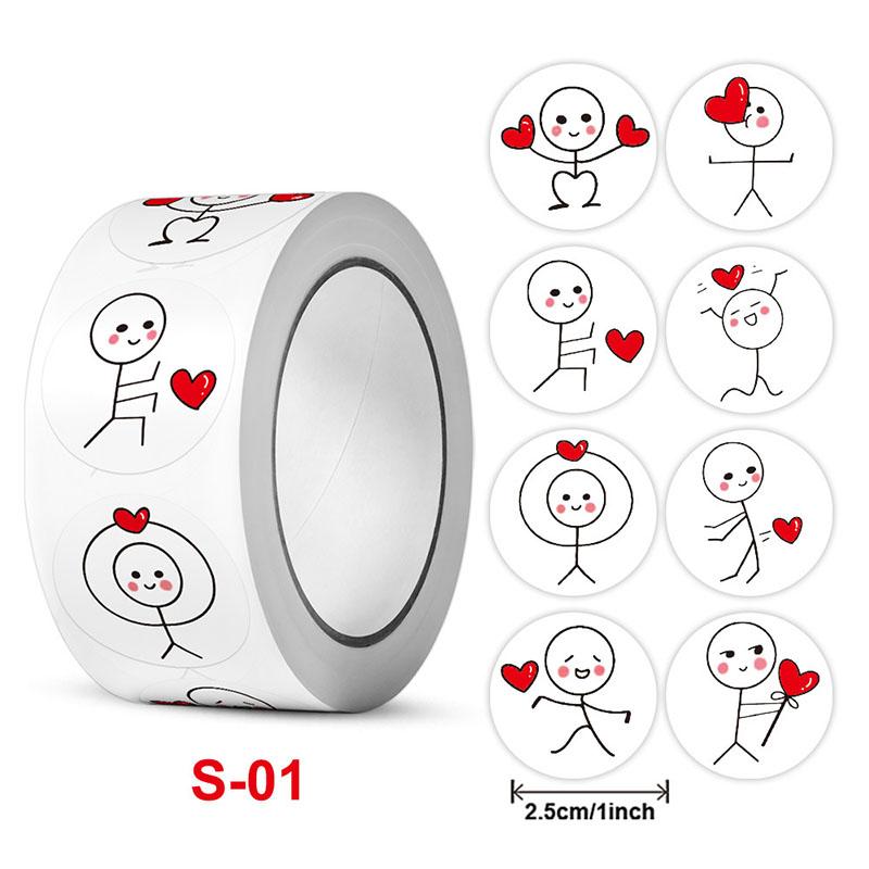 500pcs-20mm/25mm Matchstick Man Stickers Cartoon Cute Creative Label Circular Stickers Children's Hand Account Sealing Stickers