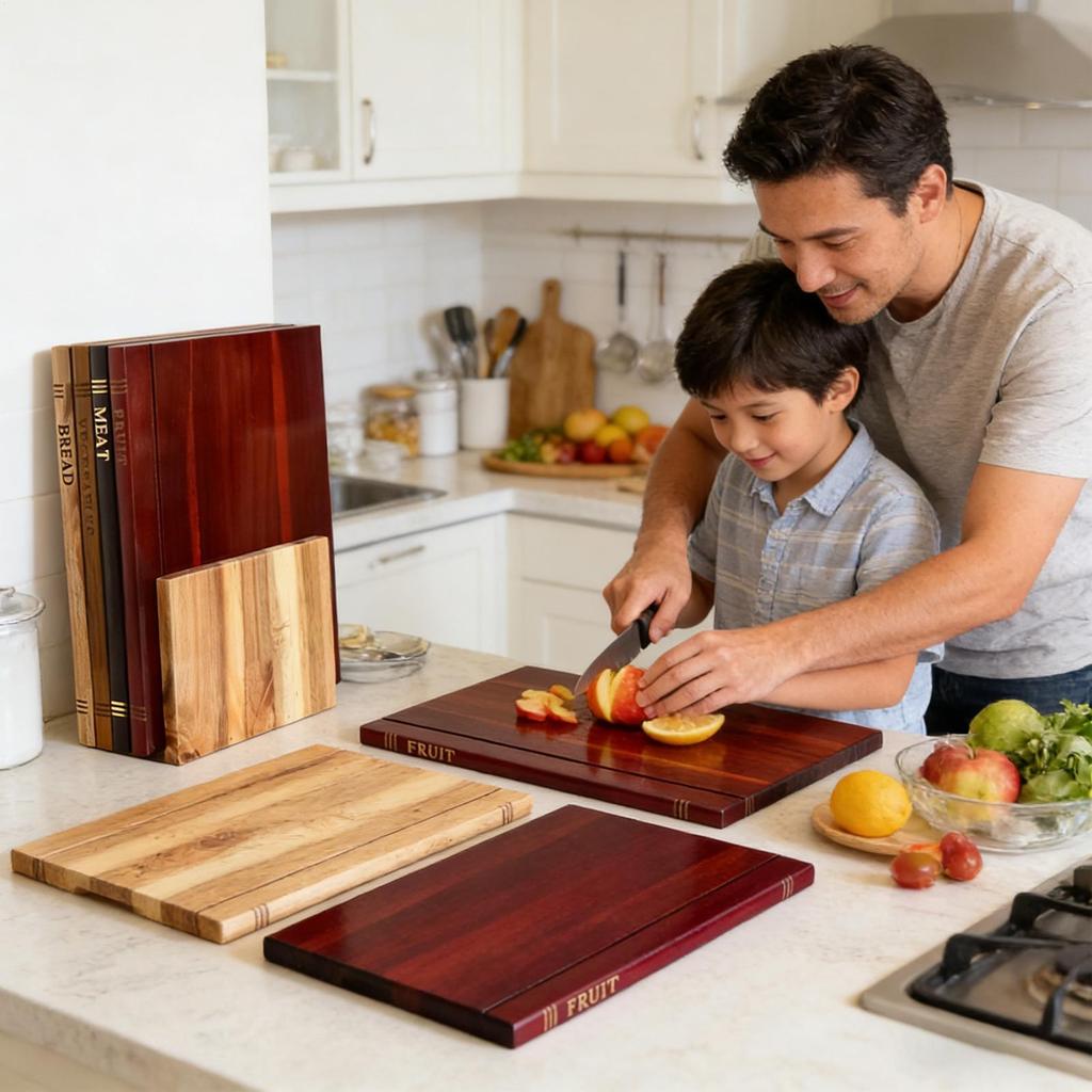 Book Cutting Board Set 4 Piece Wooden Chopping Mat with Stand Wooden Book Cutting Board Set for Charcuterie Kitchen Home