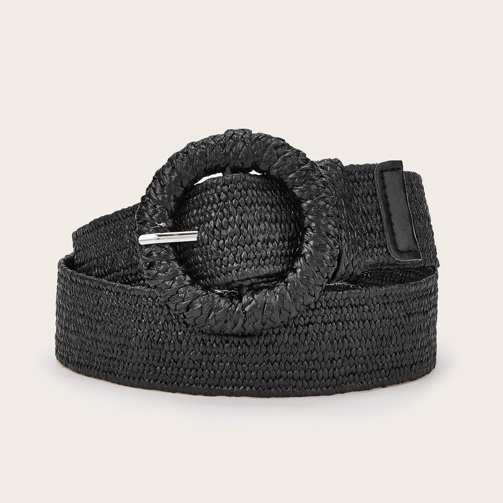 Minimally Circular Designed Buckle Decoration Women Casual Woven Belt Waist