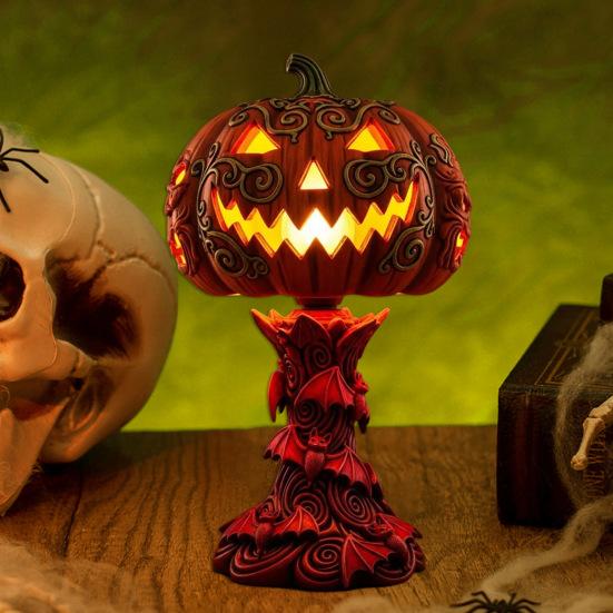 Pumpkin Night Light Halloween Horror Skeleton Ghost Witch Pumpkin Lantern Resin LED Tabletop Lamp for Gothic Room Desk Decorr