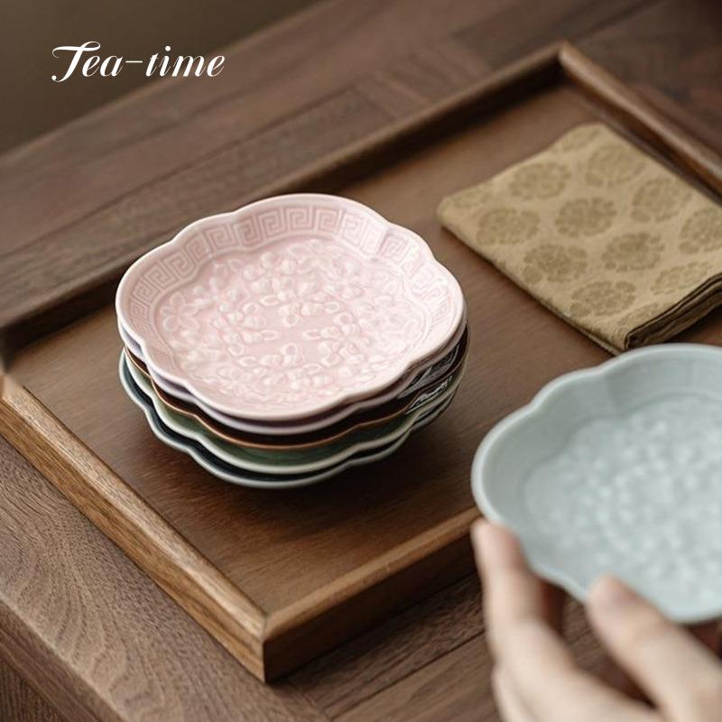 Ceramic Small Fruit Dish Plate Ceramic Home Chinese Zen Cute Snack Trinket Dish Tea Tray Fruit Table Porcelain Plate Kitchen