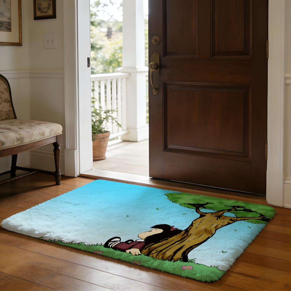 Tappetino da Pavimento Carino a Cartone Animato Mafalda Tappetino Assorbente Morbido in Flanella Tappeto Antiscivolo Casa Camera da Letto Bagno