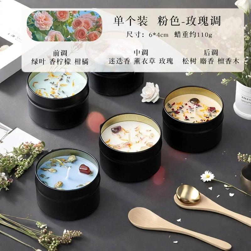1Pc Premium Crystal Scented Candle - Handmade Soy Wax Dried Flower Tin, Aromatherapy Creative Ornament & Photography Prop