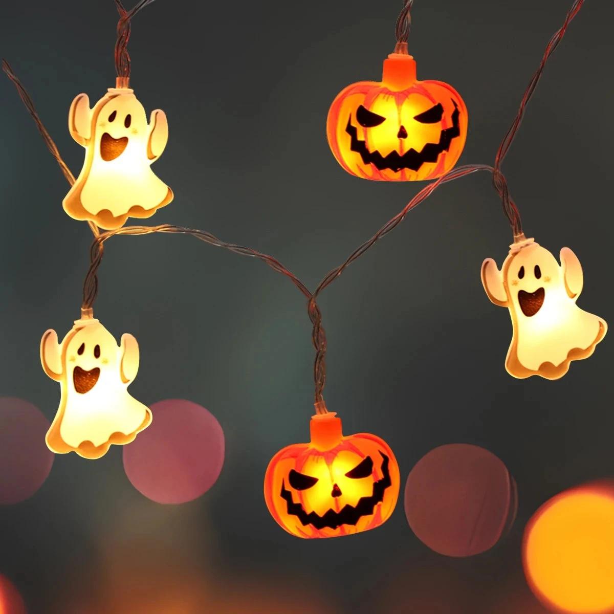 

1pc 10/20 LED Halloween Single Layer Pumpkin & Ghost String Light Battery Powered For Home Garden Holiday Halloween Party Decor 3M20LED теплый белый