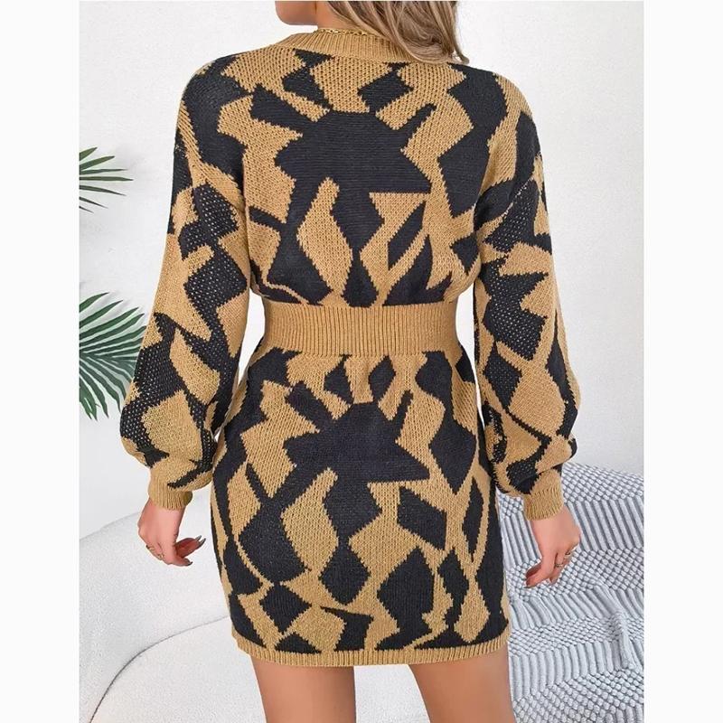 Podzimní móda Pletené šaty Ženy Svetr s dlouhým rukávem Šaty Dámské Zimní Slim Fit Svetr Svetr Krátké šaty 30282