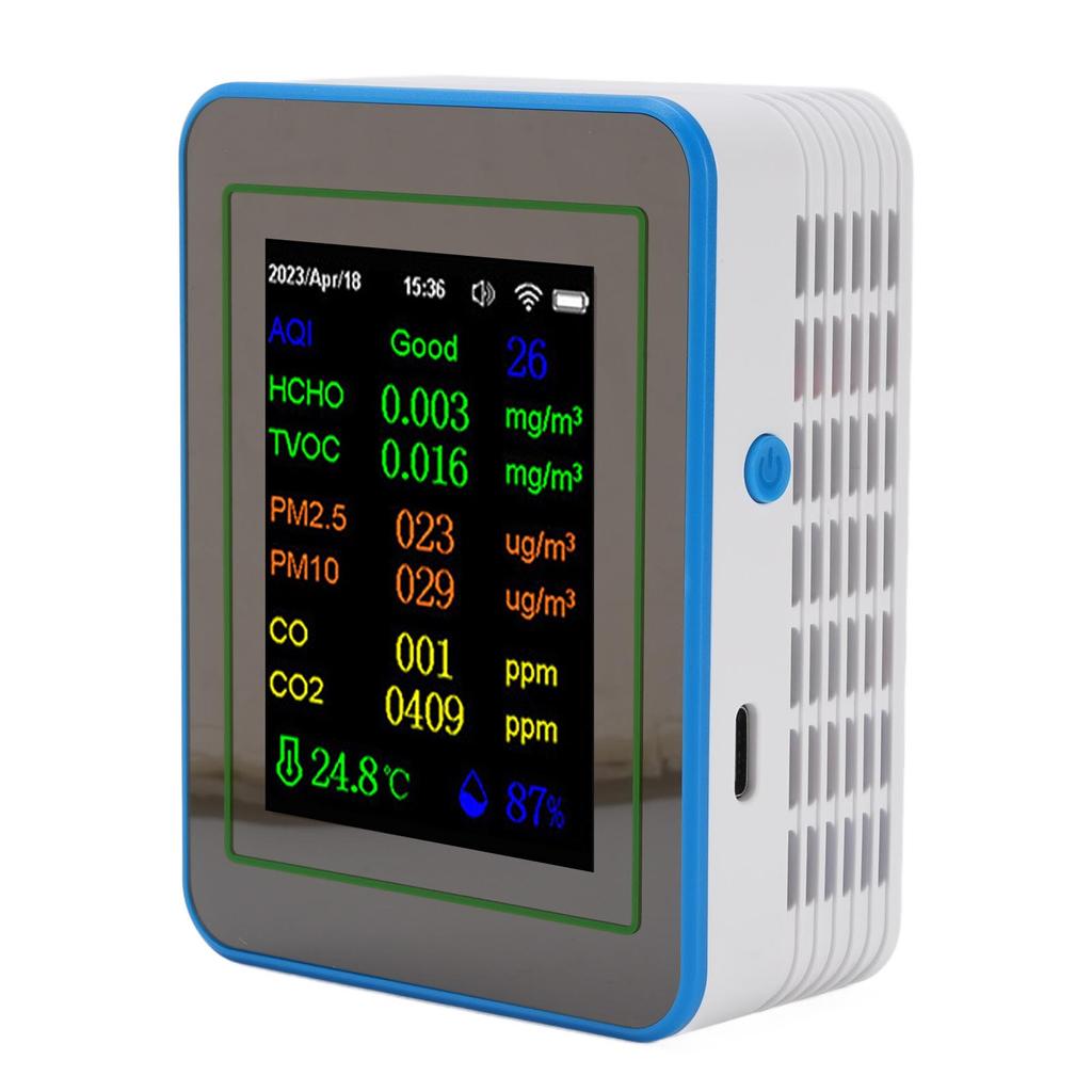 Quality Meter 12 In 1 WiFi CO2 TVOC HCHO Temp Humid Smart Detect Indoor Battery Powered with Time Display