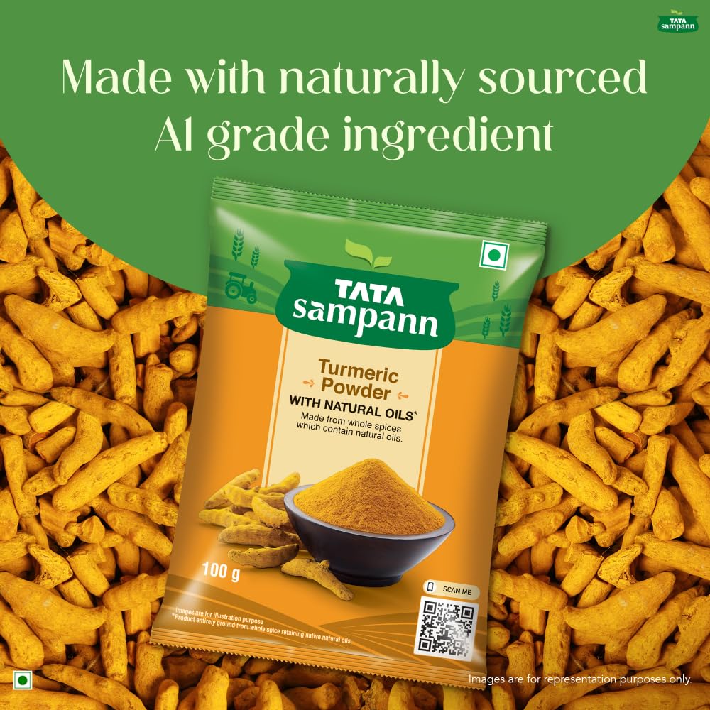 Tata Sampann Turmeric Powder With Natural Oils 200g Pack | Aromatic Haldi Spice For Cooking, Curries, Soups & Smoothies