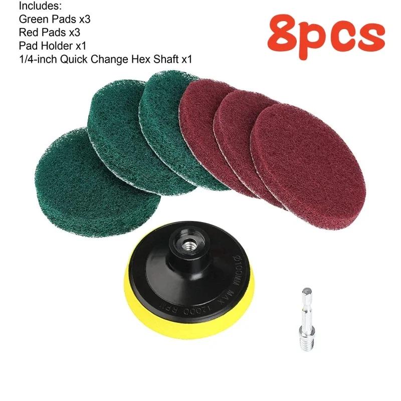 8Pcs 4 Inch Electric Drill Brush Scrub Pads Grout Power Drills Scrubber Cleaning Brush Floor Tub Cleaner Tools Kit Dusty Brush