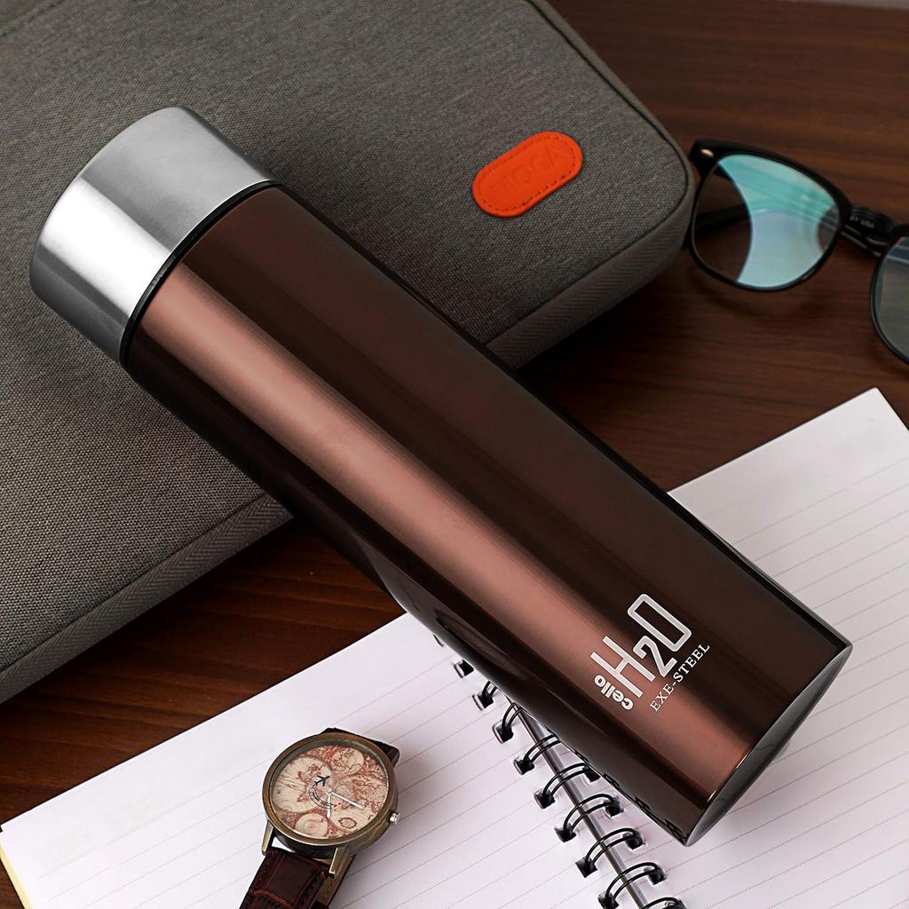 Cello Stainless Steel Leakproof Water Bottle 1000ml Brown For Gym Travel Office