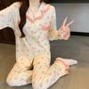 Sweet Lace Pajamas Women's Spring and Autumn New Flowers Full of Imitation Cotton Long Sleeves Can Be Worn Outside Loungewear Suit