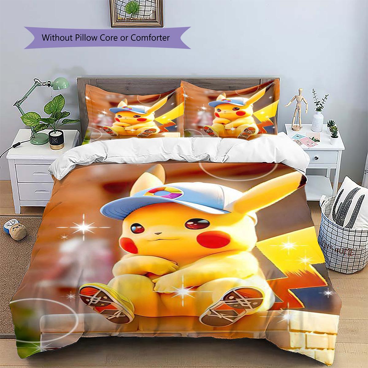 

Pikachu Patterned Pillowcase & Duvet Cover Set Bedroom Aesthetic Anime Bedding Decor Great Surprise Gift for Anime Lovers.-TING 135x200cm