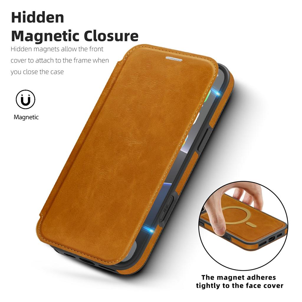 For iPhone 16 Pro Leather Case Compatible with MagSafe RFID Blocking Card Holder Phone Cover