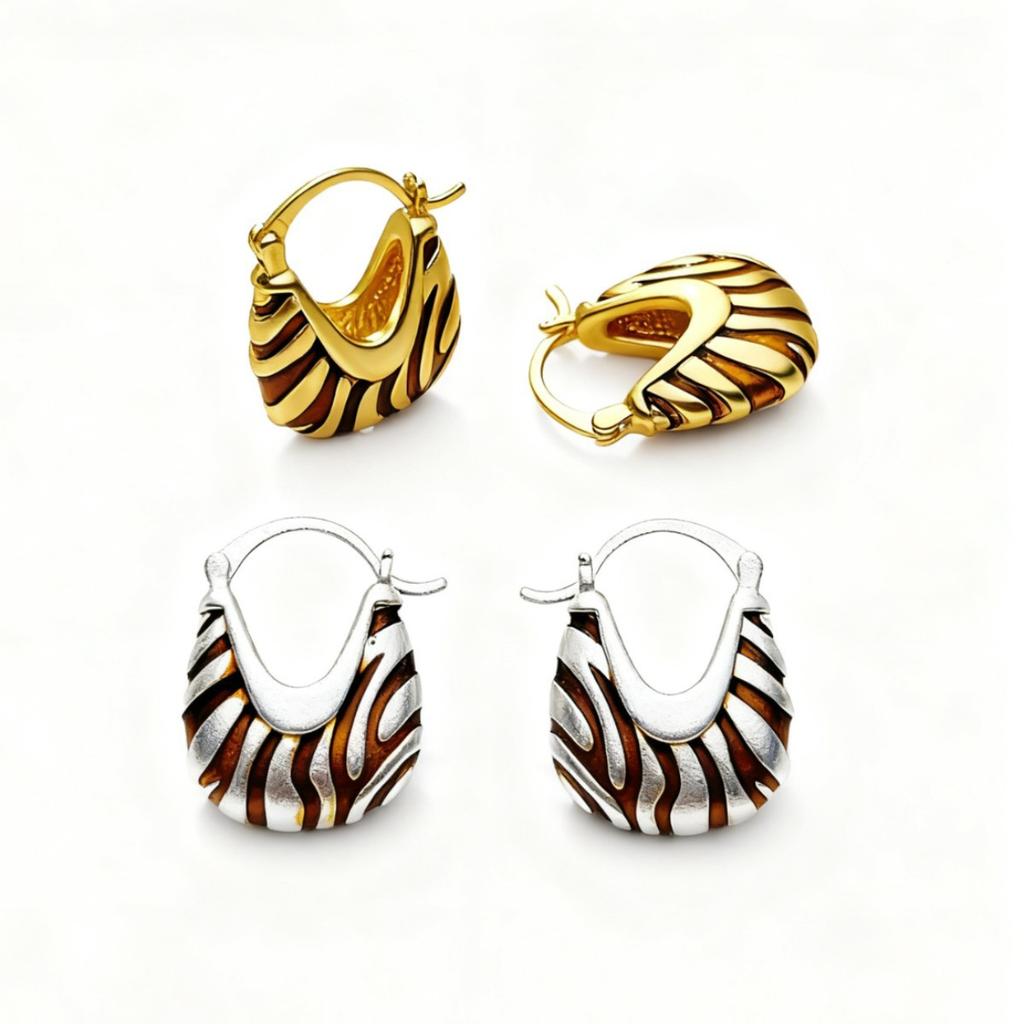 Women's Fashionable Ear Buckles with Gilded zebra Texture, High-end Basket Earrings, Versatile and Light Luxury Style