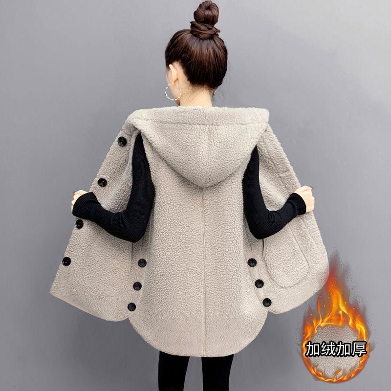 Large size lamb wool vest women's autumn and winter hooded vest medium and long velvet thickened vest loose coat tide
