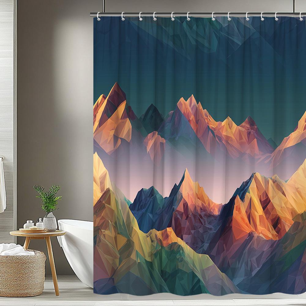 1Pc Mountain Shower Curtain Creative Mountain Pattern Three-Dimensional Color Effect Bathroom Decoration Polyester Fabric Contai