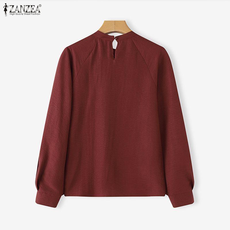 ZANZEA Lässige Bluse mit Stehkragen und einfarbigen Langarmshirts für Damen