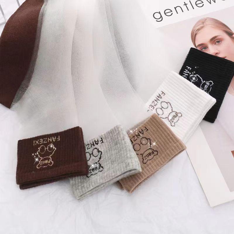 5/10 Pairs Summer Mesh Silk Socks Women Thin Casual Transparent Cute Bear Series Kawaii Mori Girl Ultrathin Glass Silk Sheer Socks