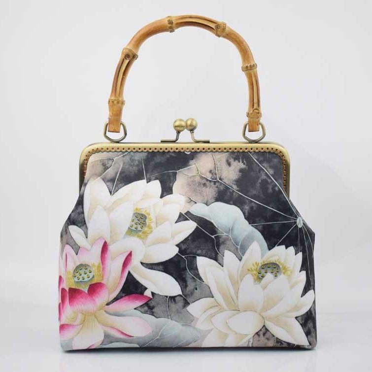 Handmade gold bag bamboo handle brocade cheongsam mouth gold bag handbag
