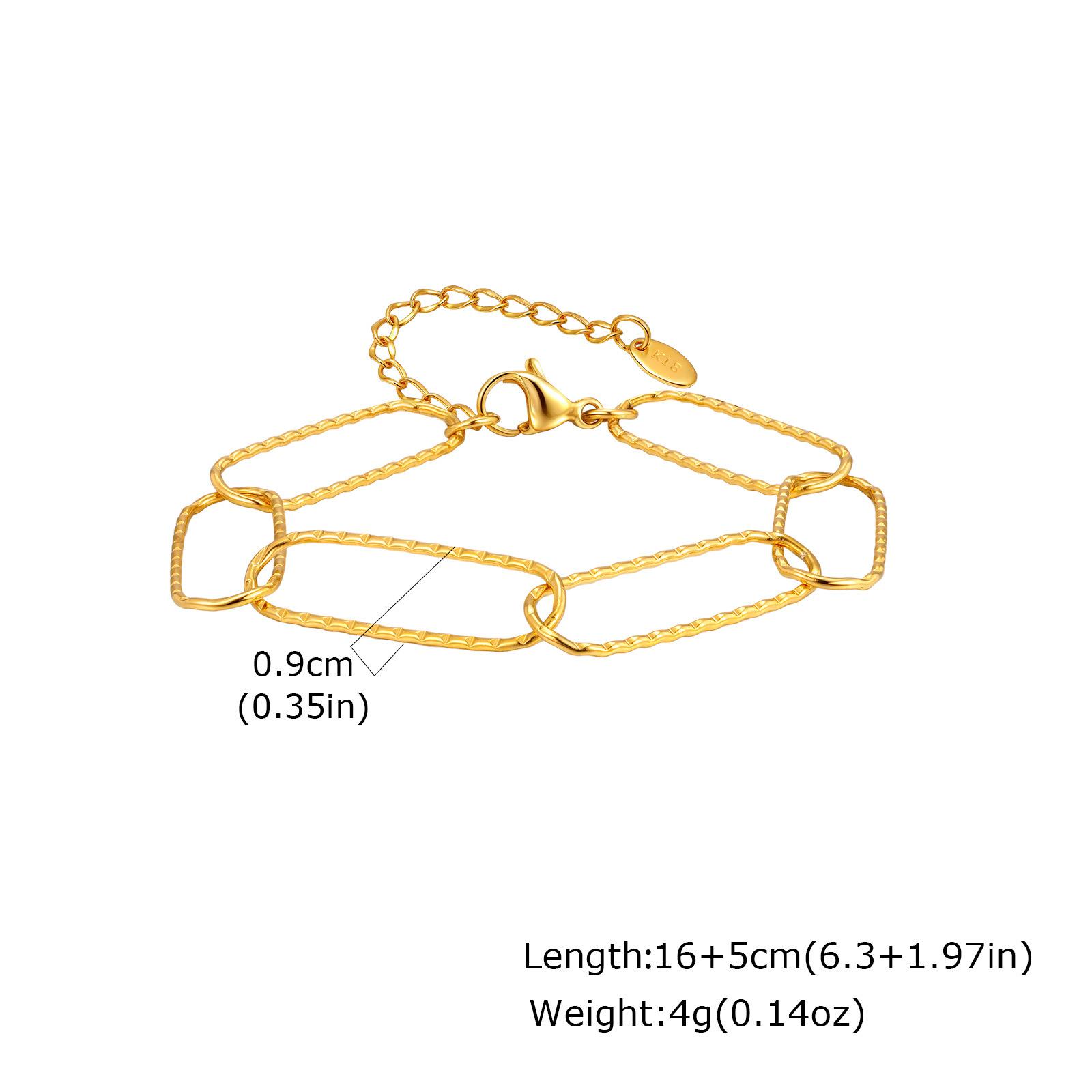 

Set Simple Stainless Steel Embossed Flat Rectangle Chain Bracelet Plated 18K Gold Fashion Ladies Necklace Nc-2486