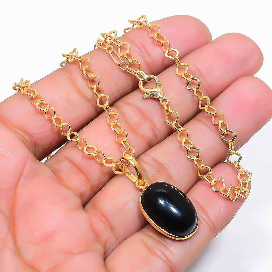 Black Onyx Gemstone Handmade 925 Sterling Silver Jewelry Necklace 20" GK-7590