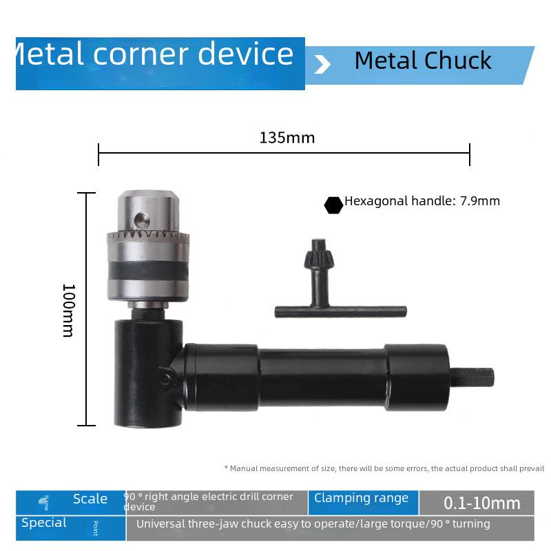 Electric Right Angle Drill Adapter with Three-Jaw Chuck for Tight Spaces